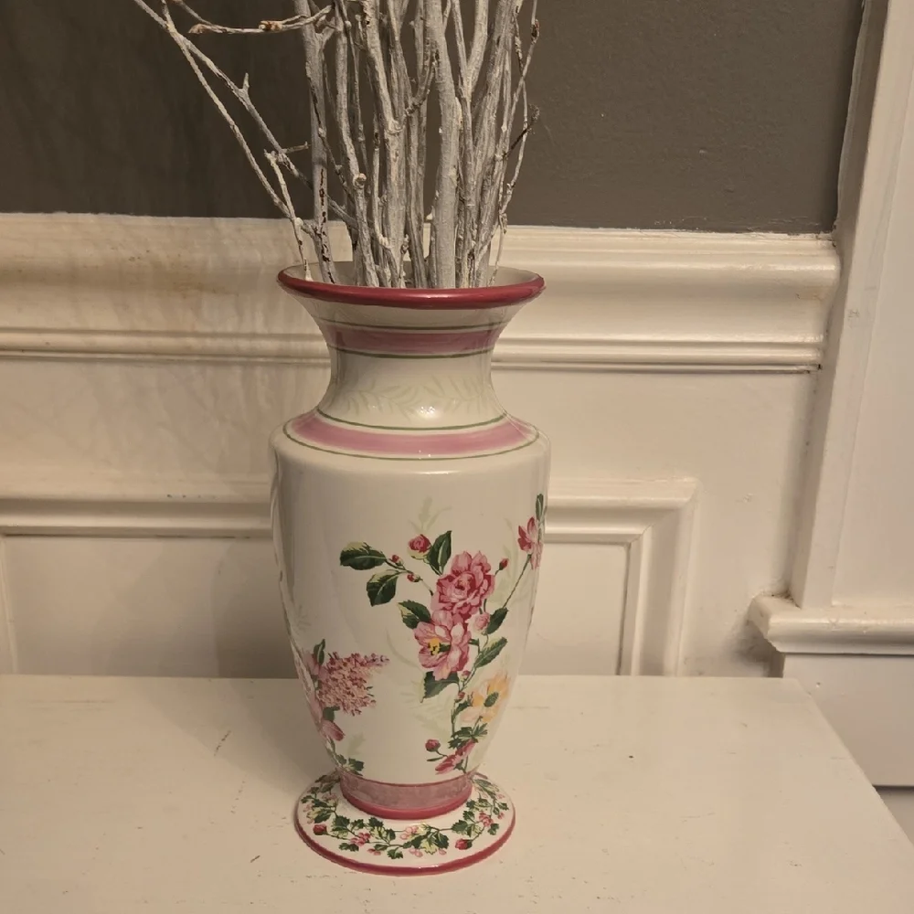 Laura Ashley Floral Vase with Pink and Green Accents